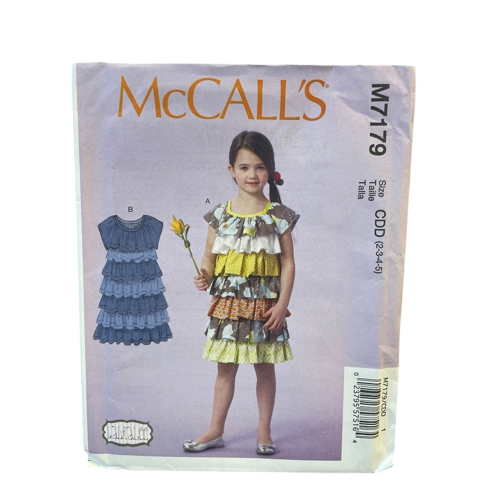 McCALL'S M7179 Girls' Dress Sewing Pattern Size 2-5 Ruffled Pullover